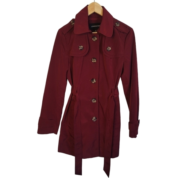 London Fog Burgandy Trench Coat Size Small - Picture 4 of 6